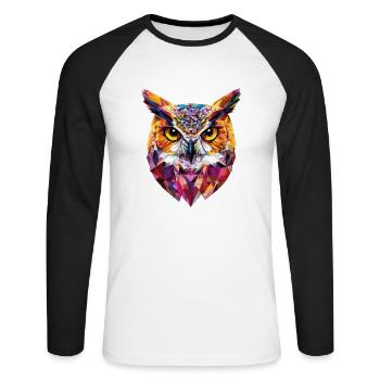 Low Poly Owl – un design moderne pour les petits malins - T-shirt baseball manches longues Homme - blanc/noir - Devant - Nik (191cm)