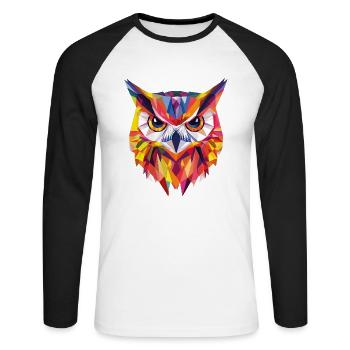 Low Poly Owl – un design moderne pour les petits malins - T-shirt baseball manches longues Homme - blanc/noir - Devant - Nik (191cm)