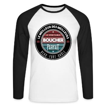 Le véritable boucher parfait - T-shirt baseball manches longues Homme - blanc/noir - Devant - Nik (191cm)
