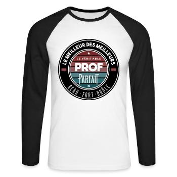 Le véritable prof parfait - T-shirt baseball manches longues Homme - blanc/noir - Devant - Nik (191cm)