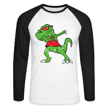 Retro Vintage Grunge Style Dabbing Dab T-Rex - Unisex Baseballshirt langarm - Weiß/Schwarz - Vorne - Nik (191cm)