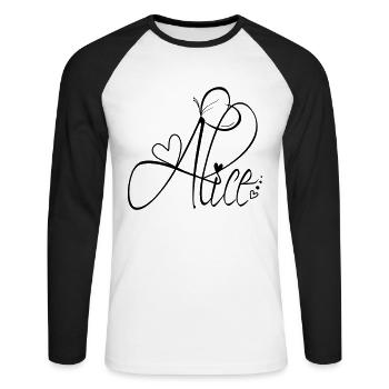 Alice Name Vorname Mädchen Kalligrafie Dekor - Unisex Baseballshirt langarm - Weiß/Schwarz - Vorne - Nik (191cm)