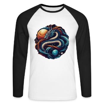 Œuvre d’art du dragon cosmique mystique - T-shirt baseball manches longues Homme - blanc/noir - Devant - Nik (191cm)