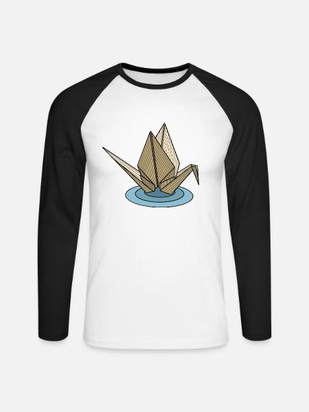 Der Kran im Teich - Unisex Baseballshirt langarm - Weiß/Schwarz