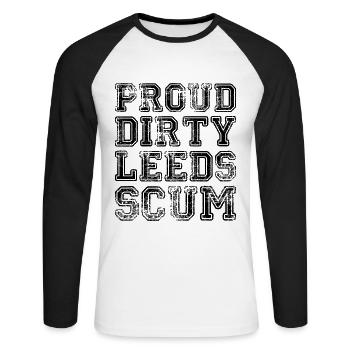 Stolzes schmutziges Leeds-Abschaum-Zitat - Unisex Baseballshirt langarm - Weiß/Schwarz - Vorne - Nik (191cm)