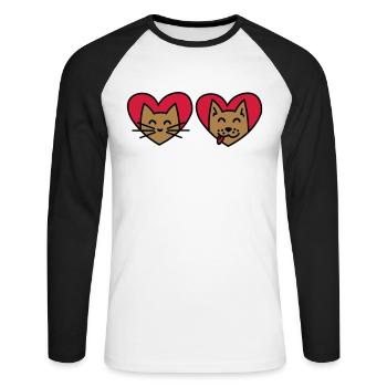 Chat et chien avec coeur! Chat et chien avec des coeurs - T-shirt baseball manches longues Homme - blanc/noir - Devant - Nik (191cm)