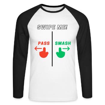 Swipe me: Smash or Pass! - Unisex Long Sleeve Baseball T-Shirt - white/black - Front - Nik (191cm)