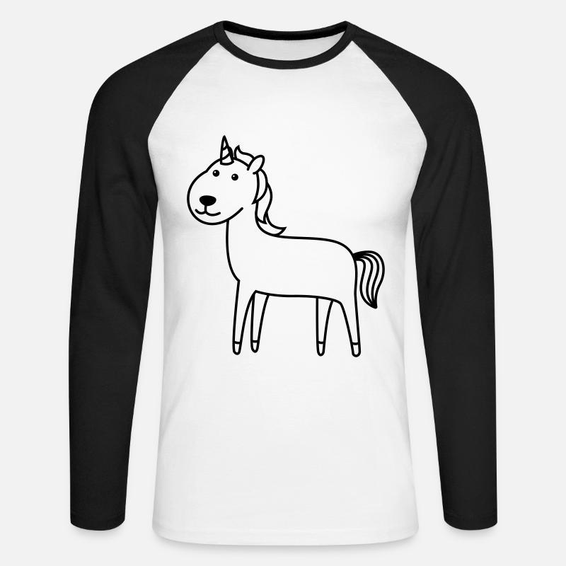 Einhorn Comic Tier - Unisex Baseballshirt langarm - Weiß/Schwarz