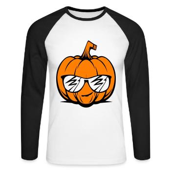 Citrouille d’Halloween drôle - T-shirt baseball manches longues Homme - blanc/noir - Devant - Nik (191cm)