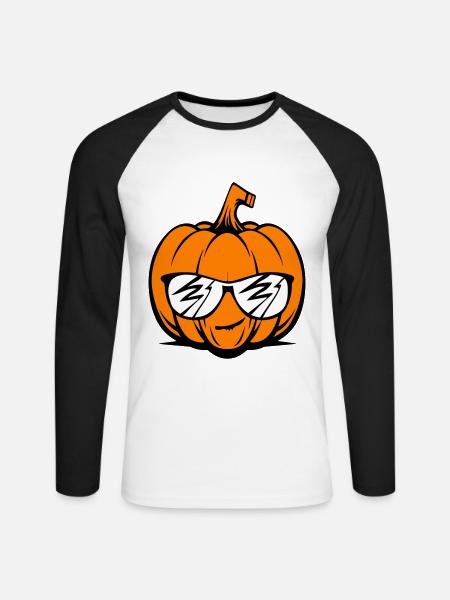 Halloween Kürbis Lustig - Unisex Baseballshirt langarm - Weiß/Schwarz