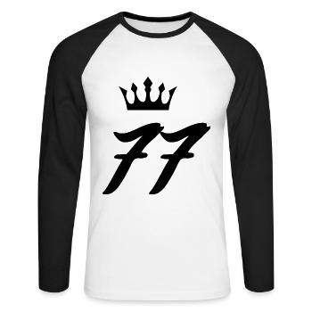 77 Zahl Krone - Unisex Baseballshirt langarm - Weiß/Schwarz - Vorne - Nik (191cm)
