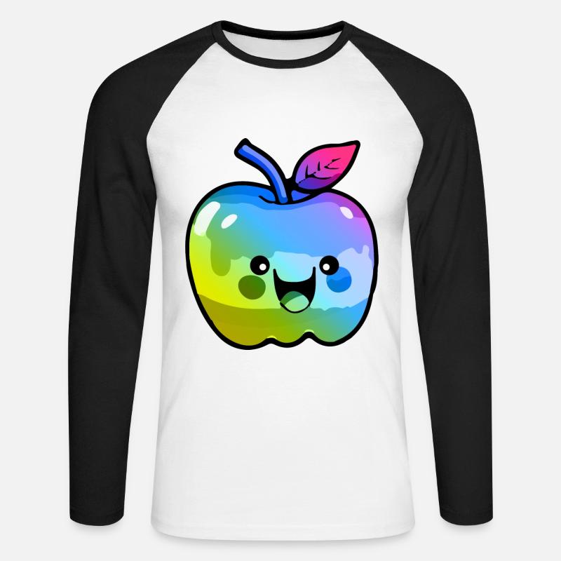 Apfel Comic Bunt - Unisex Baseballshirt langarm - Weiß/Schwarz