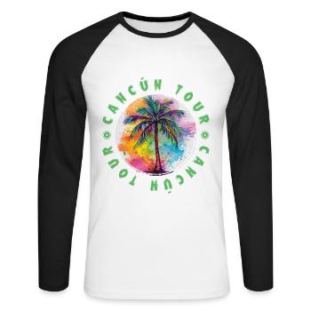 Cancun Tour Urlaub Plame Bunt - Unisex Baseballshirt langarm - Weiß/Schwarz - Vorne - Nik (191cm)