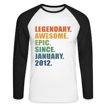 11e anniversaire, janvier 2012, 11e anniversaire - T-shirt baseball manches longues Homme - blanc/noir - Devant - Nik (191cm)