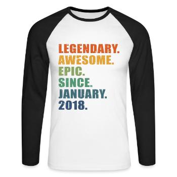 5th Birthday, January 2018, 5 Year Anniversary - Unisex Long Sleeve Baseball T-Shirt - white/black - Front - Nik (191cm)