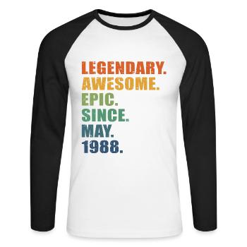 35e anniversaire, mai 1988, 35e anniversaire - T-shirt baseball manches longues Homme - blanc/noir - Devant - Nik (191cm)