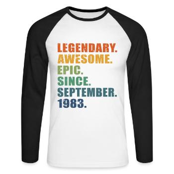 40th Birthday, September 1983, 40 Year Anniversary - Unisex Long Sleeve Baseball T-Shirt - white/black - Front - Nik (191cm)
