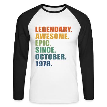 45e anniversaire, octobre 1978, 45e anniversaire - T-shirt baseball manches longues Homme - blanc/noir - Devant - Nik (191cm)