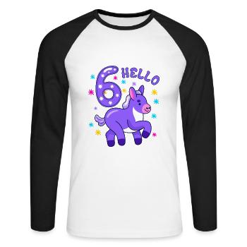 Hallo Sechs Esel, sechster Geburtstag, 6. Geburtstag - Unisex Baseballshirt langarm - Weiß/Schwarz - Vorne - Nik (191cm)