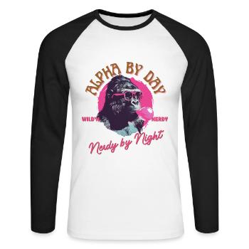 Gorille avec lunettes de soleil et chewing-gum rose - T-shirt baseball manches longues Homme - blanc/noir - Devant - Nik (191cm)