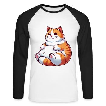 Chat tigré potelé Illustration relaxante - T-shirt baseball manches longues Homme - blanc/noir - Devant - Nik (191cm)