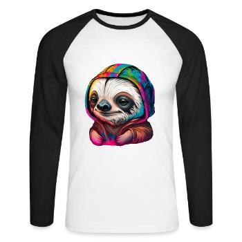 Baby Sloth Face Graffiti - Unisex Long Sleeve Baseball T-Shirt - white/black - Front - Nik (191cm)