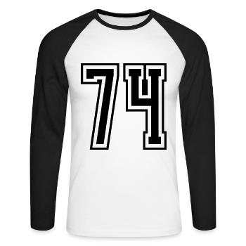 numéro à 74 chiffres - T-shirt baseball manches longues Homme - blanc/noir - Devant - Nik (191cm)