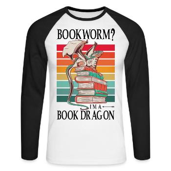 Dragons Bücher Drachen Lesen Bücherwurm - Unisex Baseballshirt langarm - Weiß/Schwarz - Vorne - Nik (191cm)