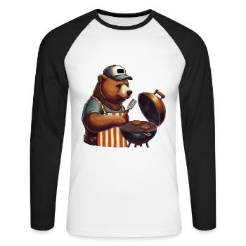 Grillfather - Grill Bear, pour tous les maîtres du gril - T-shirt baseball manches longues Homme - blanc/noir - Devant - Nik (191cm)