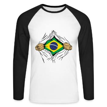 Brésil Drapeau Brésilien Drapeau Amérique du Sud - T-shirt baseball manches longues Homme - blanc/noir - Devant - Nik (191cm)
