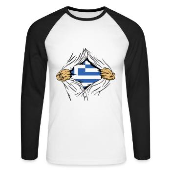 Grèce Drapeau Hellas Athènes Drapeau grec - T-shirt baseball manches longues Homme - blanc/noir - Devant - Nik (191cm)