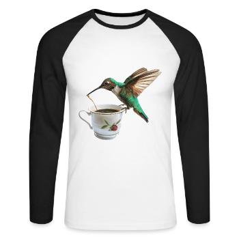 Kolibri Kaffee - Unisex Baseballshirt langarm - Weiß/Schwarz - Vorne - Nik (191cm)