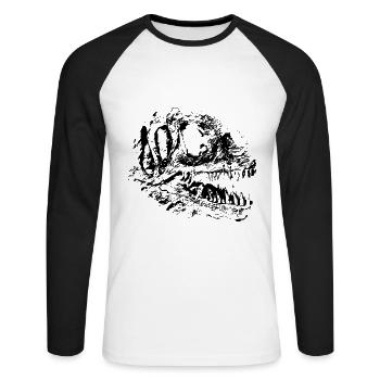 Dinosaurier - Unisex Baseballshirt langarm - Weiß/Schwarz - Vorne - Nik (191cm)