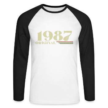 Original 1987 Vintage 1987 anniversaire 1987 rétro - T-shirt baseball manches longues Homme - blanc/noir - Devant - Nik (191cm)