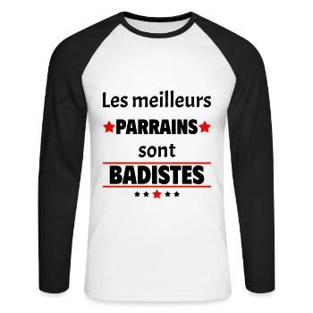 Les meilleurs parrains sont badistes, cadeau noël - T-shirt baseball manches longues Homme - blanc/noir - Devant - Nik (191cm)