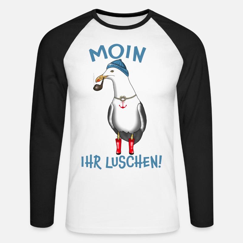 Seagull MOIN DIN LUSH! - Långärmad basebolltröja herr - vit/svart