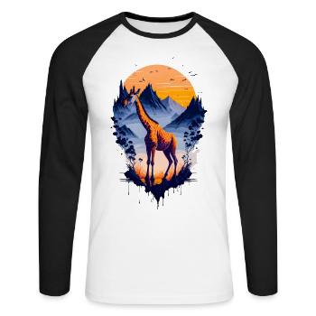Belle girafe abstraite - T-shirt baseball manches longues Homme - blanc/noir - Devant - Nik (191cm)