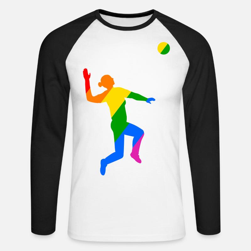 Regenbogen Sprung beim Volleyball - Unisex Baseballshirt langarm - Weiß/Schwarz