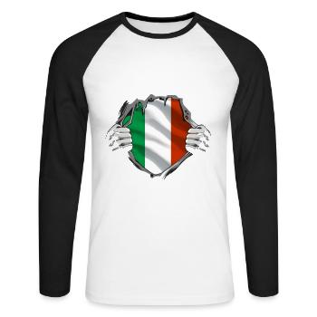 Italie Drapeau Vintage Drapeau Italien Occasion Look - T-shirt baseball manches longues Homme - blanc/noir - Devant - Nik (191cm)