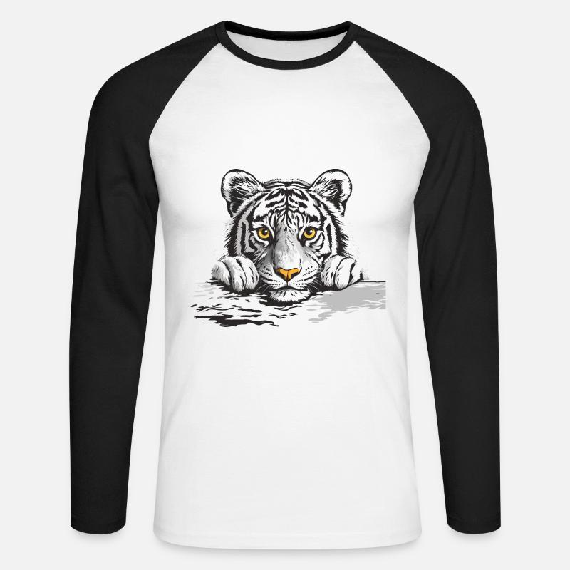 Tiger - Unisex Baseballshirt langarm - Weiß/Schwarz