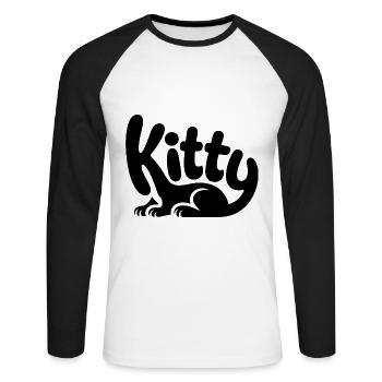 Kitty - Conception de chat de compagnie mignon - T-shirt baseball manches longues Homme - blanc/noir - Devant - Nik (191cm)