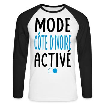 Mode Côte d'Ivoire Activé - Idée Cadeau - T-shirt baseball manches longues Homme - blanc/noir - Devant - Nik (191cm)