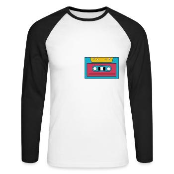 Kassette - Unisex Baseballshirt langarm - Weiß/Schwarz - Vorne - Nik (191cm)