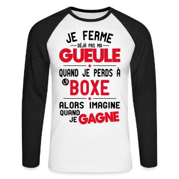 Ich halte nicht den Mund, wenn ich im Boxen verliere. - Unisex Baseballshirt langarm - Weiß/Schwarz - Vorne - Nik (191cm)