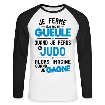 Ich halte nicht den Mund, wenn ich im Judo verliere - Unisex Baseballshirt langarm - Weiß/Schwarz - Vorne - Nik (191cm)