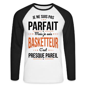 Je ne suis pas parfait mais je suis basketteur - T-shirt baseball manches longues Homme - blanc/noir - Devant - Nik (191cm)