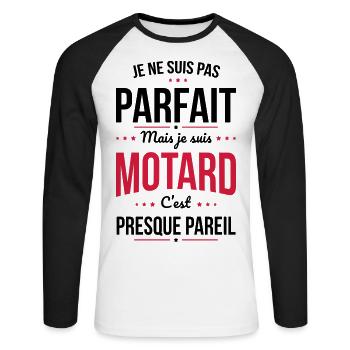 Je ne suis pas parfait mais je suis motard - T-shirt baseball manches longues Homme - blanc/noir - Devant - Nik (191cm)
