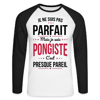 Je ne suis pas parfait mais je suis pongiste - T-shirt baseball manches longues Homme - blanc/noir - Devant - Nik (191cm)