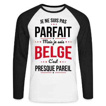 Je ne suis pas parfait mais je suis Belge - T-shirt baseball manches longues Homme - blanc/noir - Devant - Nik (191cm)