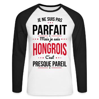 Je ne suis pas parfait mais je suis Hongrois - T-shirt baseball manches longues Homme - blanc/noir - Devant - Nik (191cm)